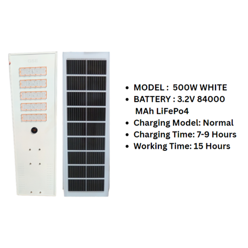 GSE GERMANY SOLAR STREET LIGHT 500W 6000K WHITE IP33 3.2V 84000MAH TYLD165 LIFEPO4